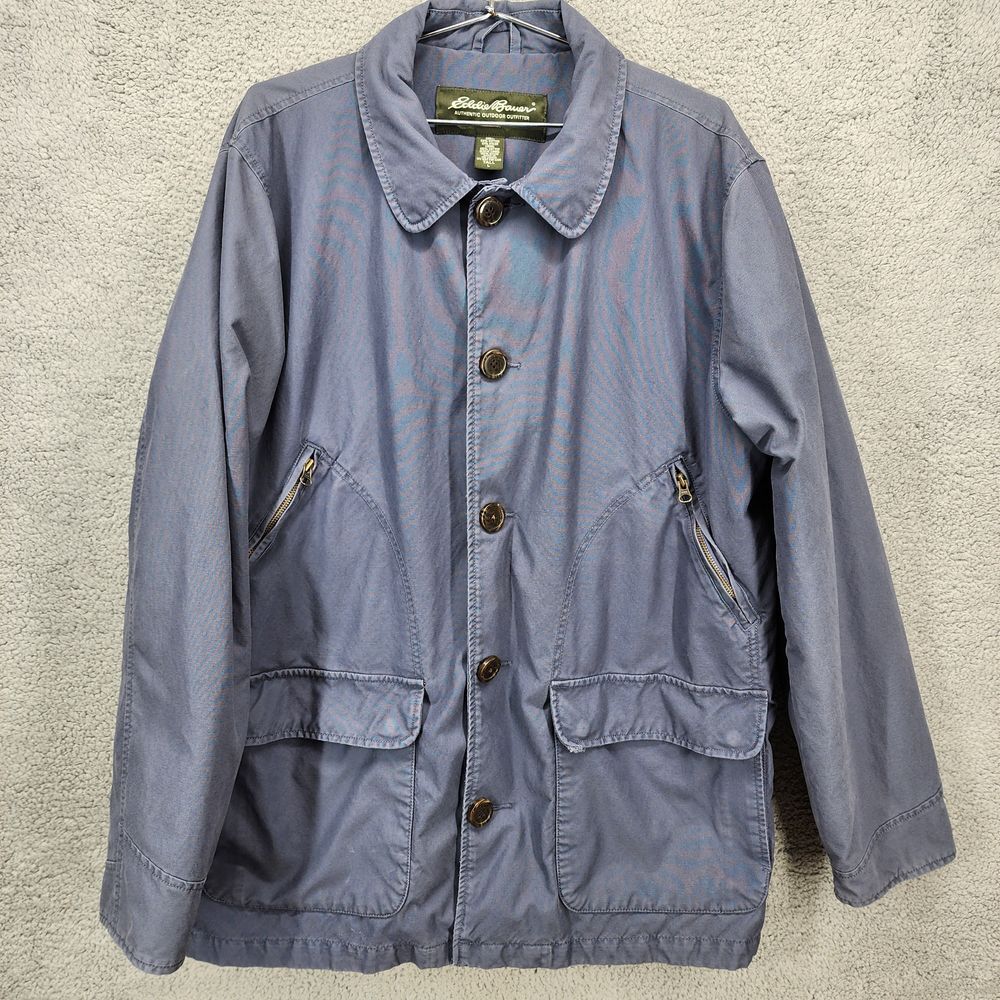 Eddie‎ Bauer Men's Size Large Tall Blue Chore Barn Coat Jacket Button Up